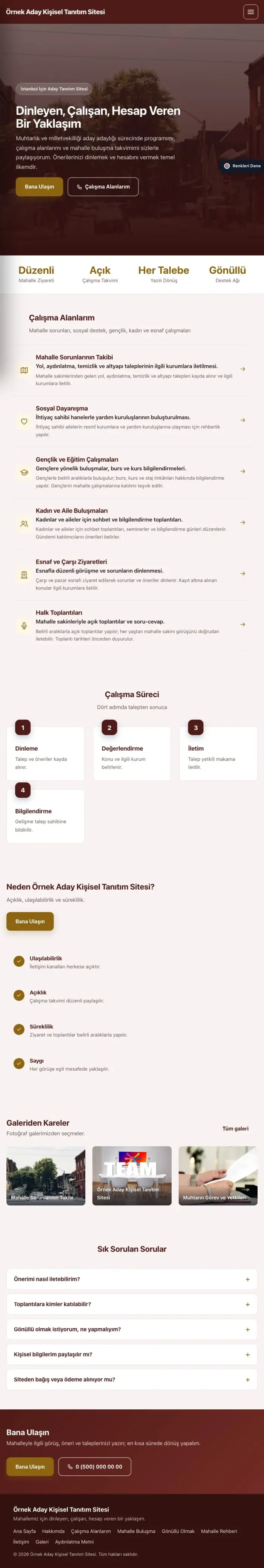 Sol Menü Bordo Amber – Muhtar ve Milletvekili Adayı Web Sitesi tablet görünümü