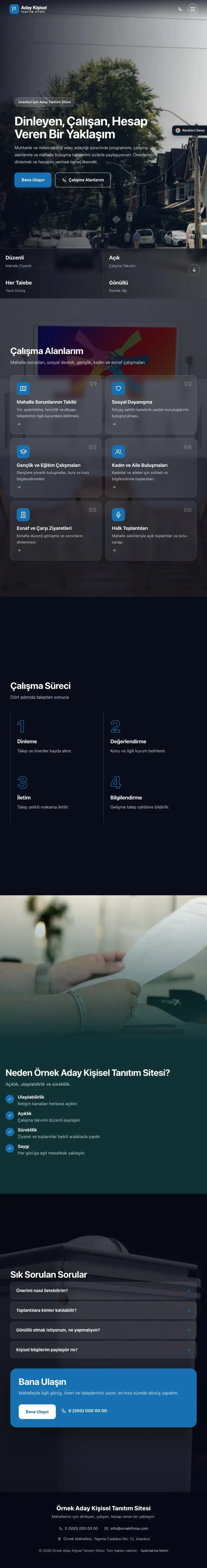 Tam Ekran Petrol Mavi – Muhtar ve Milletvekili Adayı Web Sitesi tablet görünümü