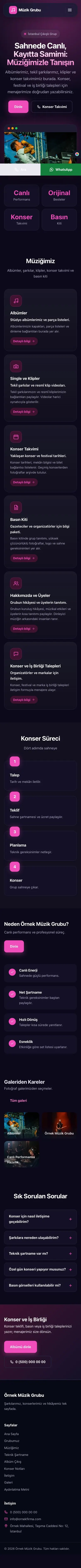 Koyu Modern Lacivert Pembe – Müzik Grubu ve Albüm Tanıtımı Web Sitesi mobil görünümü