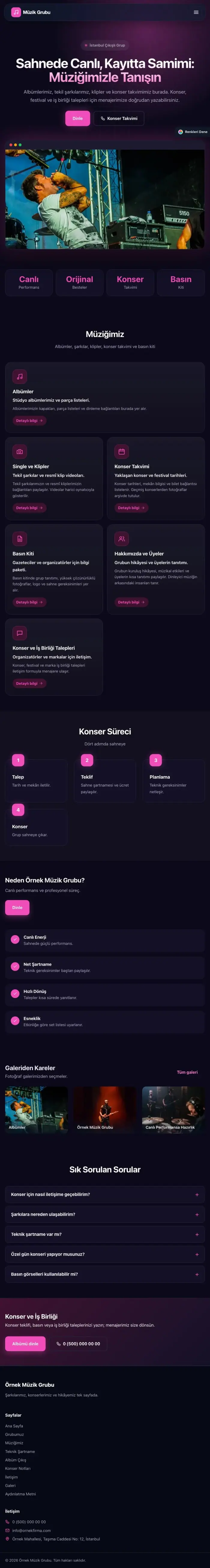 Koyu Modern Lacivert Pembe – Müzik Grubu ve Albüm Tanıtımı Web Sitesi tablet görünümü