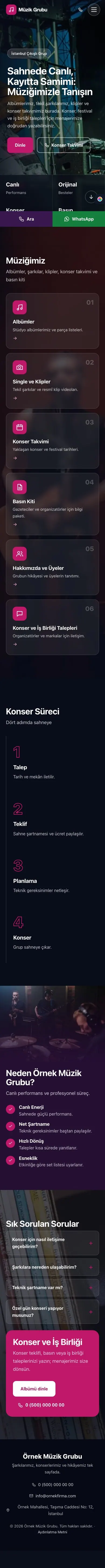 Tam Ekran Mor Pembe – Müzik Grubu ve Albüm Tanıtımı Web Sitesi mobil görünümü