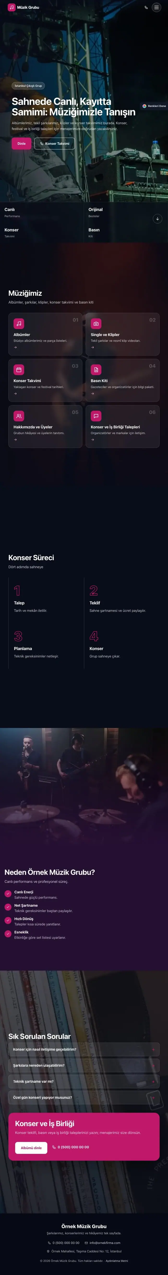 Tam Ekran Mor Pembe – Müzik Grubu ve Albüm Tanıtımı Web Sitesi tablet görünümü