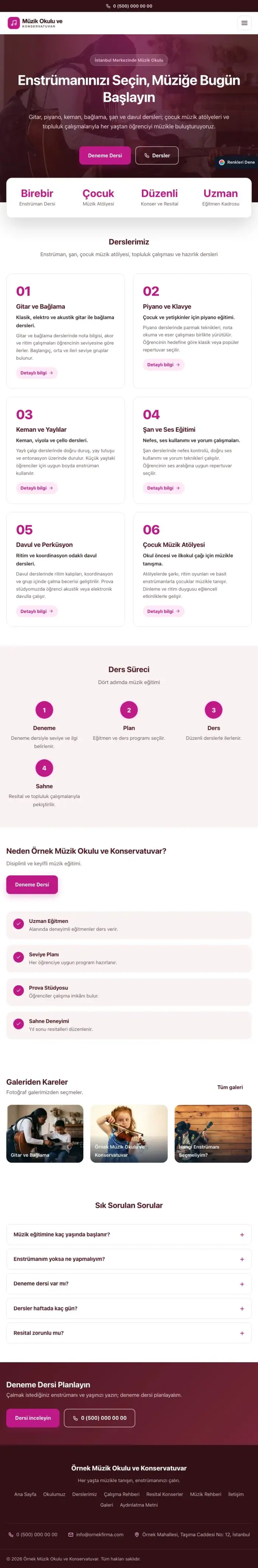 Merkez Bordo Pembe – Müzik Okulu ve Konservatuvar Web Sitesi tablet görünümü