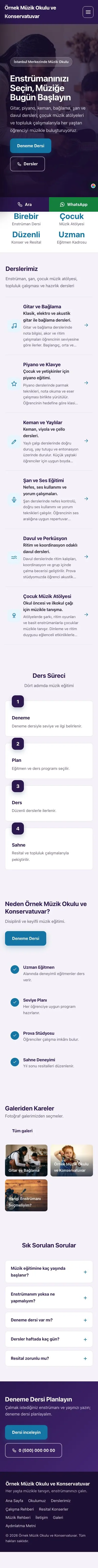 Sol Menü Mor Mavi – Müzik Okulu ve Konservatuvar Web Sitesi mobil görünümü