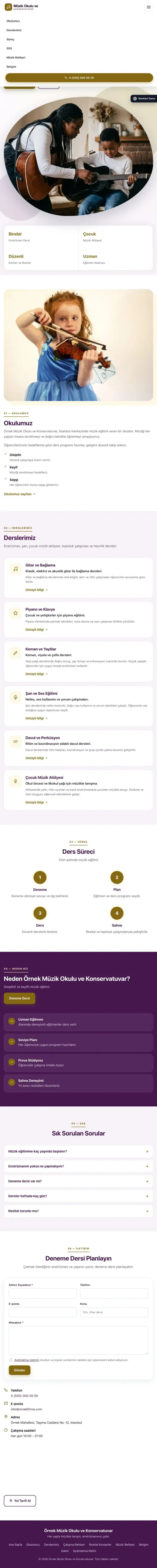 Tek Sayfa Mor Amber – Müzik Okulu ve Konservatuvar Web Sitesi tablet görünümü