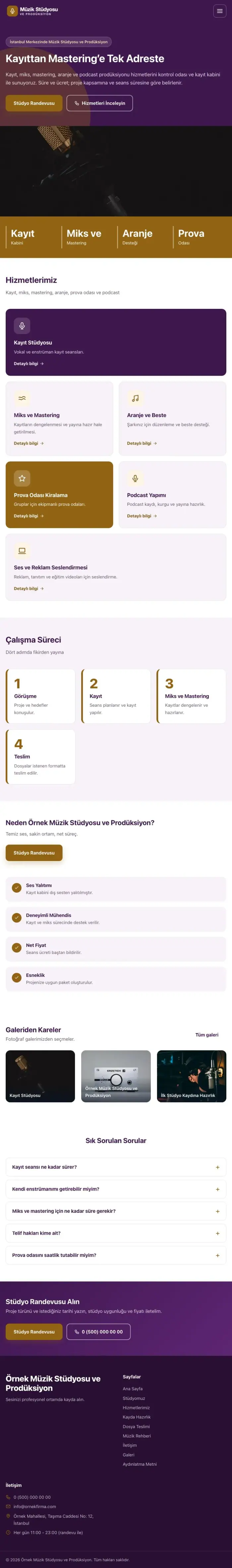 Blok Mor Turuncu – Müzik Stüdyosu ve Prodüksiyon Web Sitesi tablet görünümü