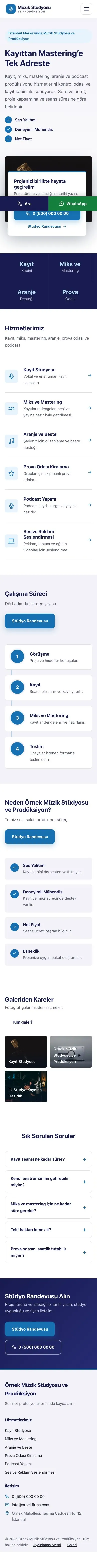 Bölünmüş Lacivert Mavi – Müzik Stüdyosu ve Prodüksiyon Web Sitesi mobil görünümü