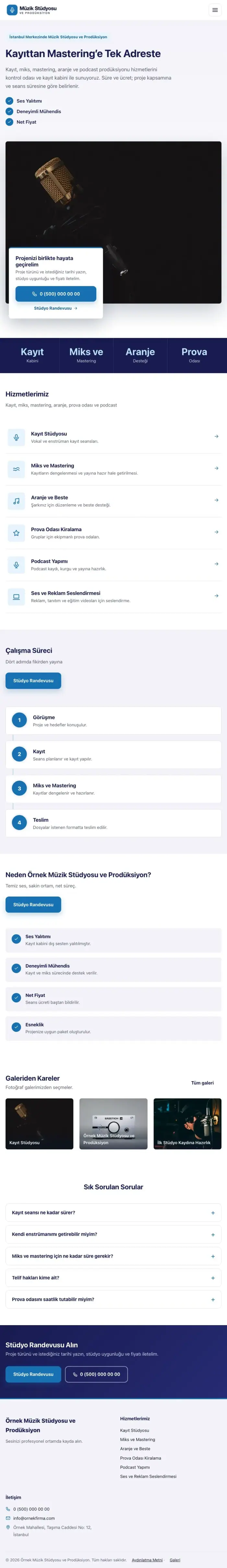Bölünmüş Lacivert Mavi – Müzik Stüdyosu ve Prodüksiyon Web Sitesi tablet görünümü