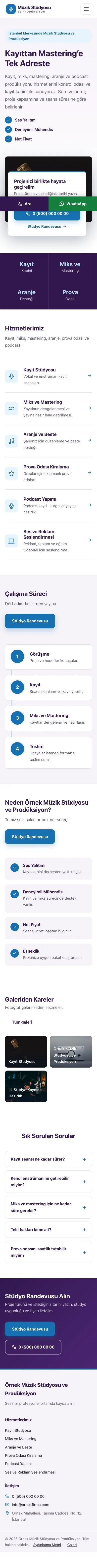 Bölünmüş Mor Mavi – Müzik Stüdyosu ve Prodüksiyon Web Sitesi mobil görünümü