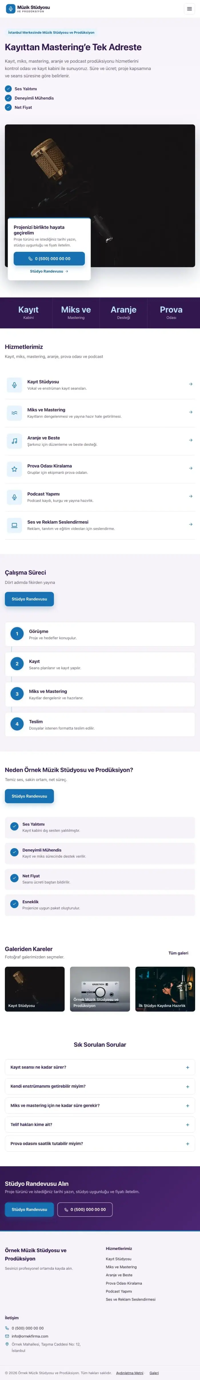 Bölünmüş Mor Mavi – Müzik Stüdyosu ve Prodüksiyon Web Sitesi tablet görünümü