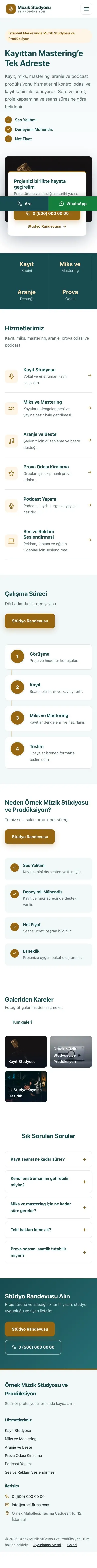 Bölünmüş Petrol Turuncu – Müzik Stüdyosu ve Prodüksiyon Web Sitesi mobil görünümü