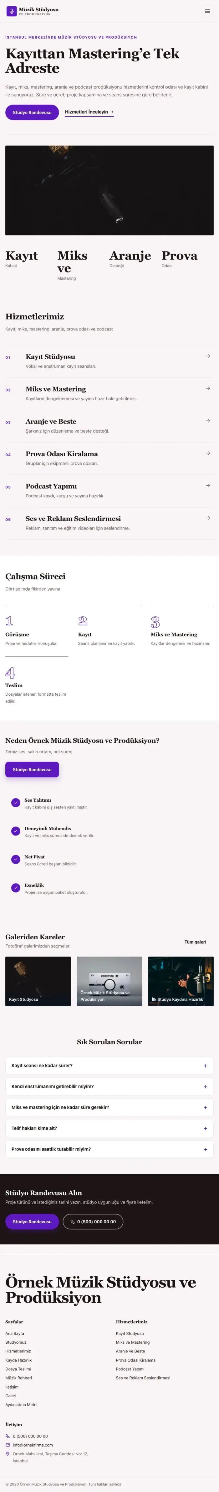 Dergi Editoryal Bordo Mor – Müzik Stüdyosu ve Prodüksiyon Web Sitesi tablet görünümü
