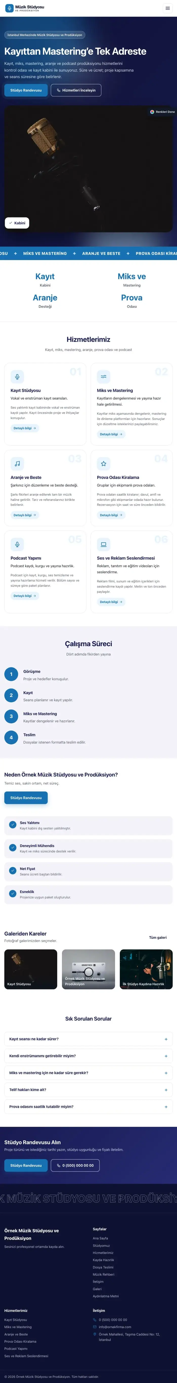 Hareketli Lacivert Mavi – Müzik Stüdyosu ve Prodüksiyon Web Sitesi tablet görünümü