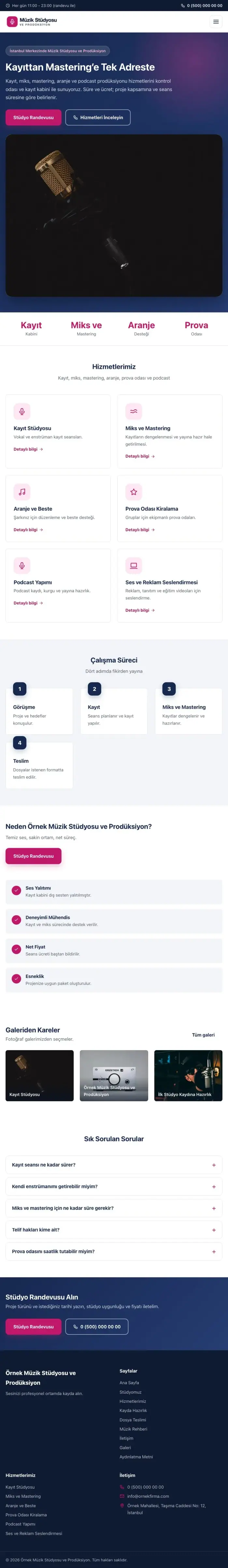 Klasik Mavi Pembe – Müzik Stüdyosu ve Prodüksiyon Web Sitesi tablet görünümü