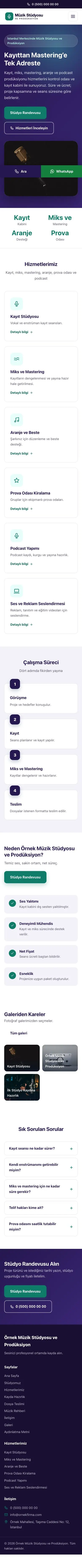 Klasik Mor Turkuaz – Müzik Stüdyosu ve Prodüksiyon Web Sitesi mobil görünümü