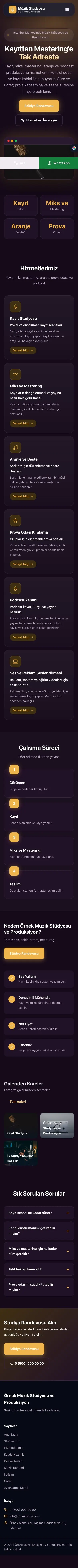 Koyu Modern Mor Turuncu – Müzik Stüdyosu ve Prodüksiyon Web Sitesi mobil görünümü