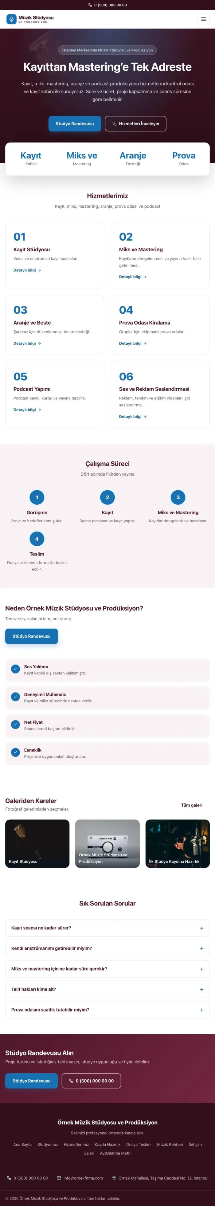 Merkez Bordo Mavi – Müzik Stüdyosu ve Prodüksiyon Web Sitesi tablet görünümü