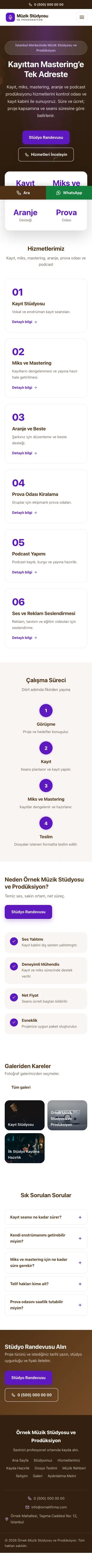 Merkez Kahve Mor – Müzik Stüdyosu ve Prodüksiyon Web Sitesi mobil görünümü
