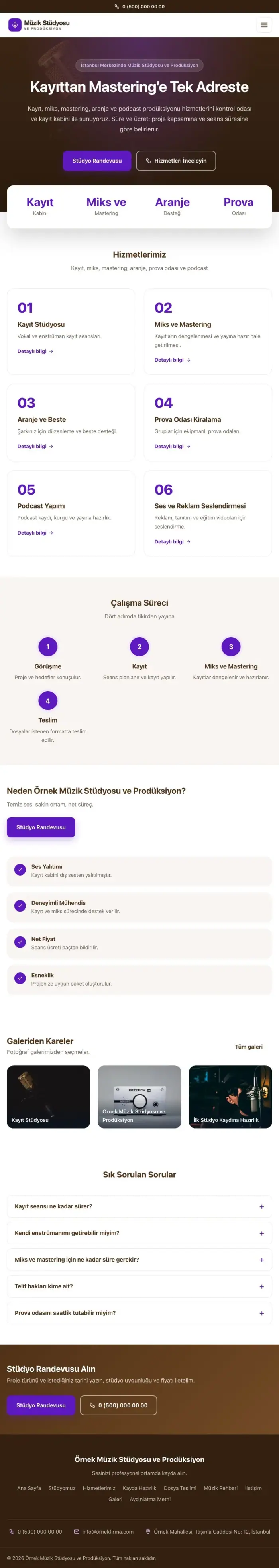 Merkez Kahve Mor – Müzik Stüdyosu ve Prodüksiyon Web Sitesi tablet görünümü