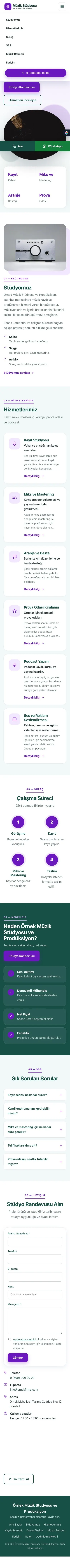 Tek Sayfa Petrol Mor – Müzik Stüdyosu ve Prodüksiyon Web Sitesi mobil görünümü