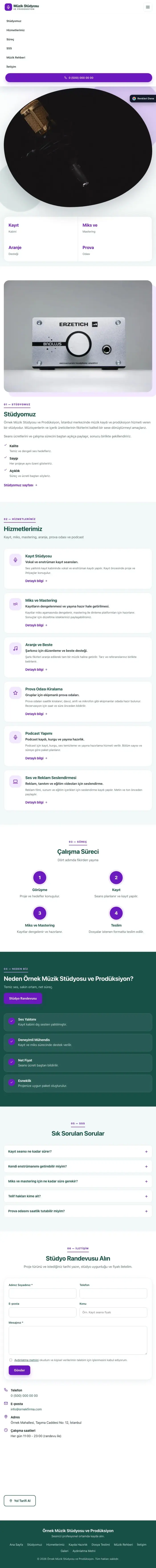 Tek Sayfa Petrol Mor – Müzik Stüdyosu ve Prodüksiyon Web Sitesi tablet görünümü