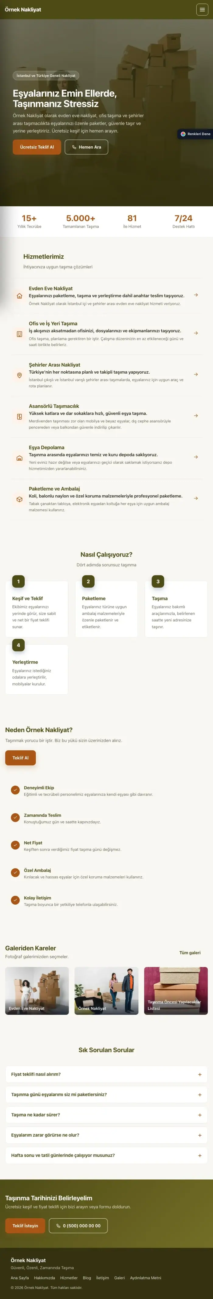 Sol Menü Zeytin Turuncu – Nakliyat Web Sitesi tablet görünümü