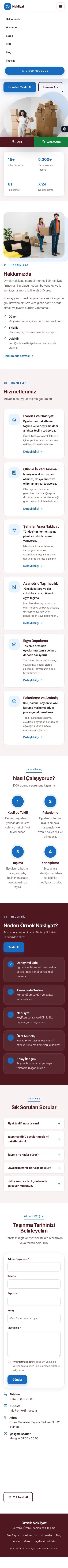 Tek Sayfa Bordo Mavi – Nakliyat Web Sitesi mobil görünümü