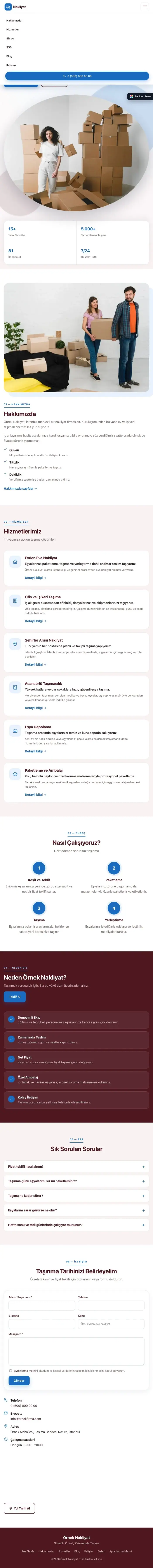 Tek Sayfa Bordo Mavi – Nakliyat Web Sitesi tablet görünümü