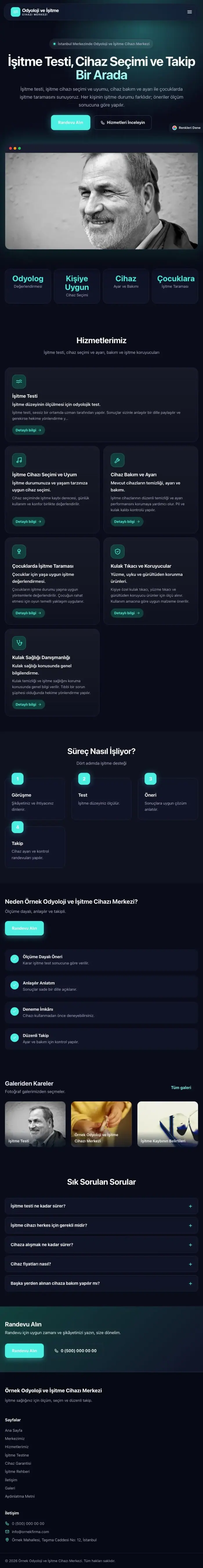 Koyu Modern Lacivert Turkuaz – Odyoloji ve İşitme Cihazı Merkezi Web Sitesi tablet görünümü