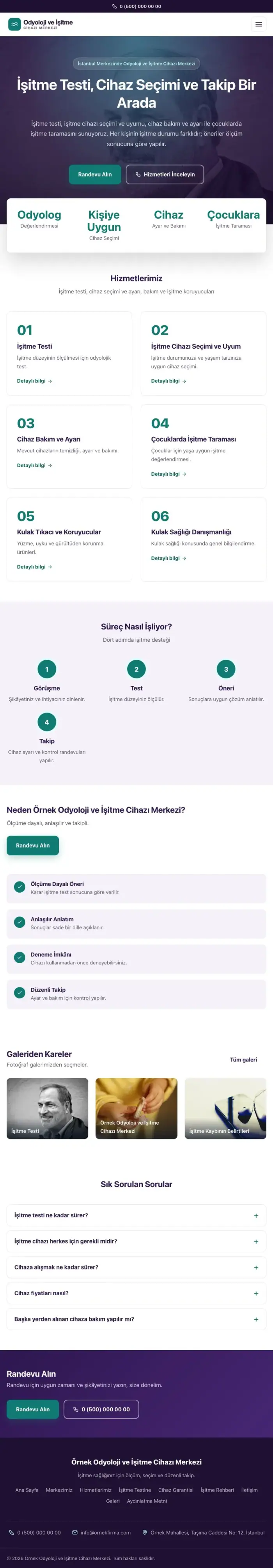 Merkez Mor Turkuaz – Odyoloji ve İşitme Cihazı Merkezi Web Sitesi tablet görünümü