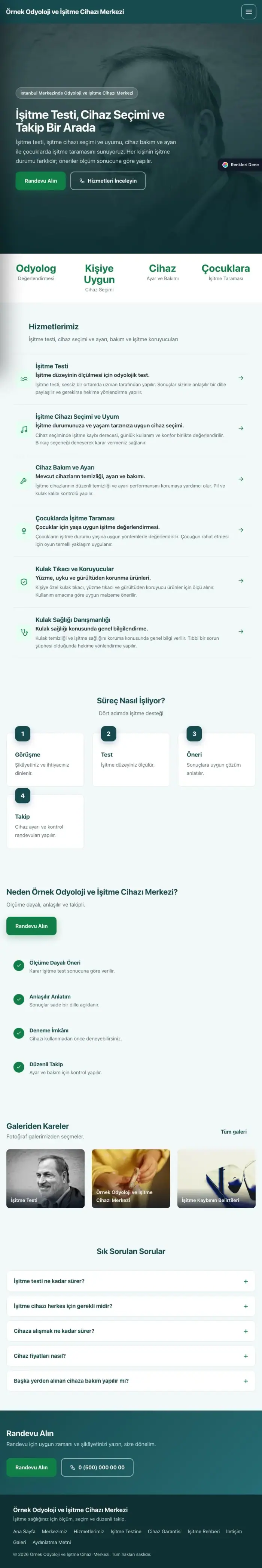 Sol Menü Petrol Yeşil – Odyoloji ve İşitme Cihazı Merkezi Web Sitesi tablet görünümü