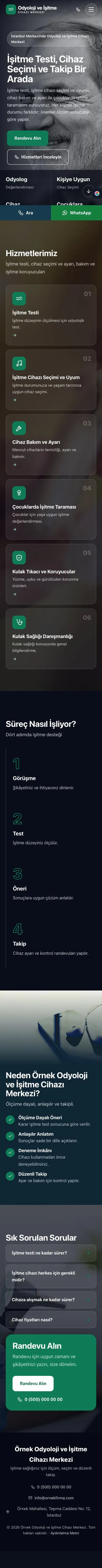 Tam Ekran Mavi Turkuaz – Odyoloji ve İşitme Cihazı Merkezi Web Sitesi mobil görünümü
