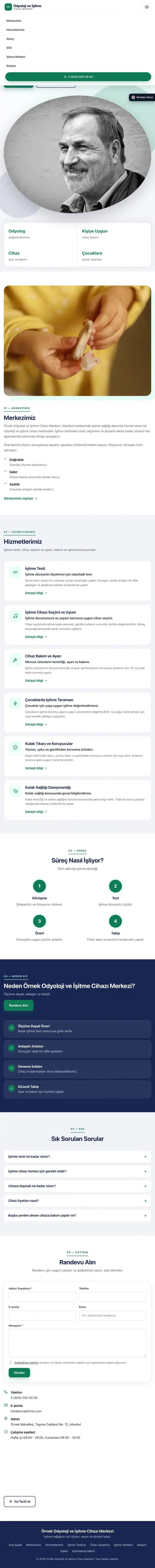 Tek Sayfa Lacivert Turkuaz – Odyoloji ve İşitme Cihazı Merkezi Web Sitesi tablet görünümü