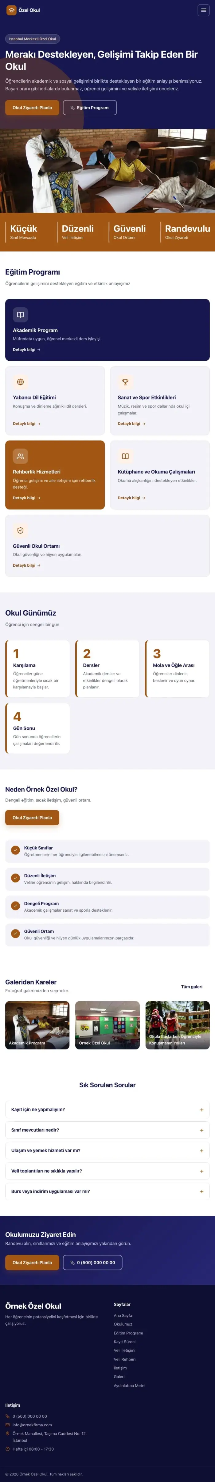 Blok Lacivert Turuncu – Okul Web Sitesi tablet görünümü