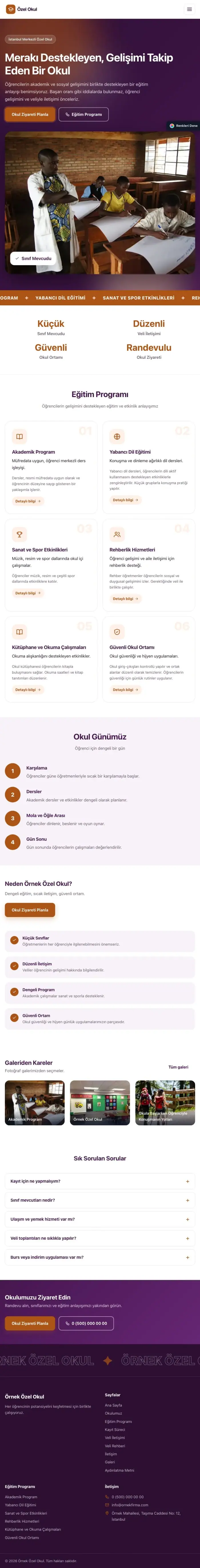 Hareketli Mor Turuncu – Okul Web Sitesi tablet görünümü