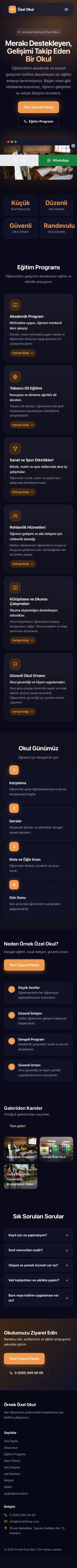 Koyu Modern Lacivert Turuncu – Okul Web Sitesi mobil görünümü