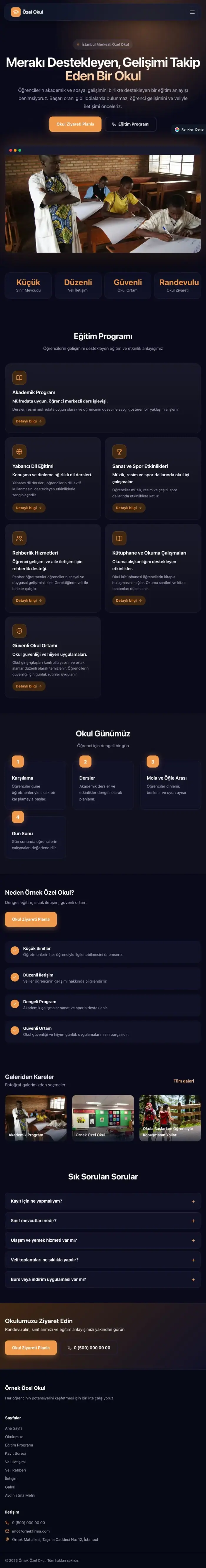 Koyu Modern Lacivert Turuncu – Okul Web Sitesi tablet görünümü