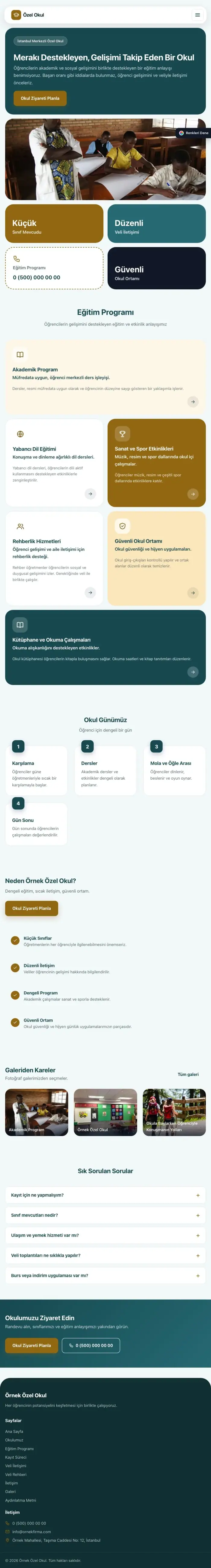Mozaik Petrol Amber – Okul Web Sitesi tablet görünümü