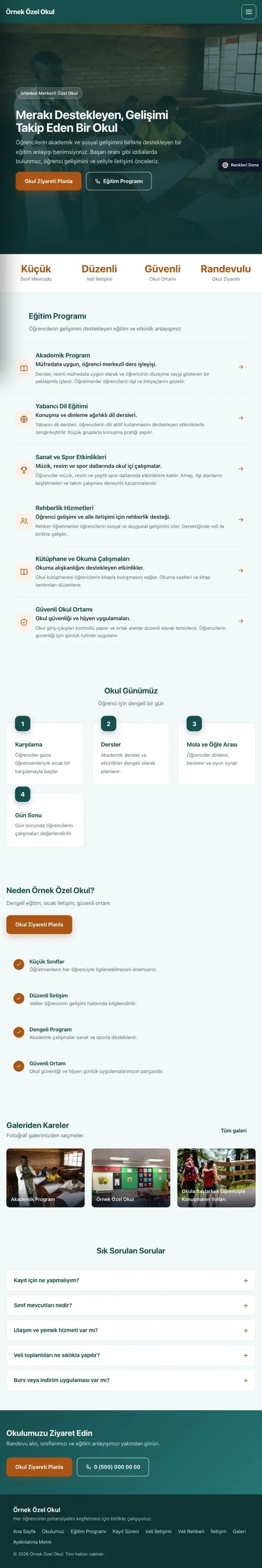 Sol Menü Petrol Turuncu – Okul Web Sitesi tablet görünümü