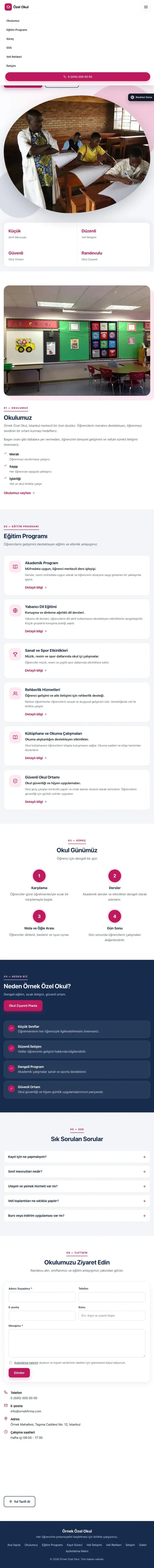 Tek Sayfa Mavi Pembe – Okul Web Sitesi tablet görünümü