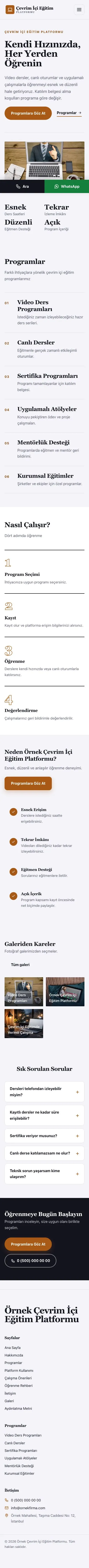 Editoryal Lacivert Turuncu – Online Eğitim Platformu Web Sitesi mobil görünümü