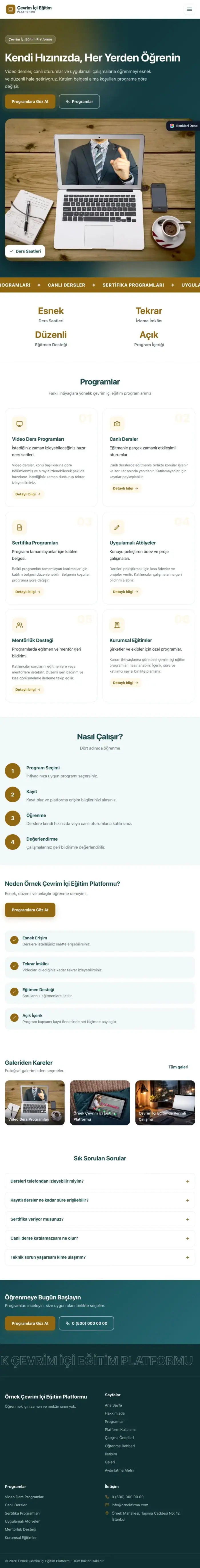Hareketli Petrol Amber – Online Eğitim Platformu Web Sitesi tablet görünümü