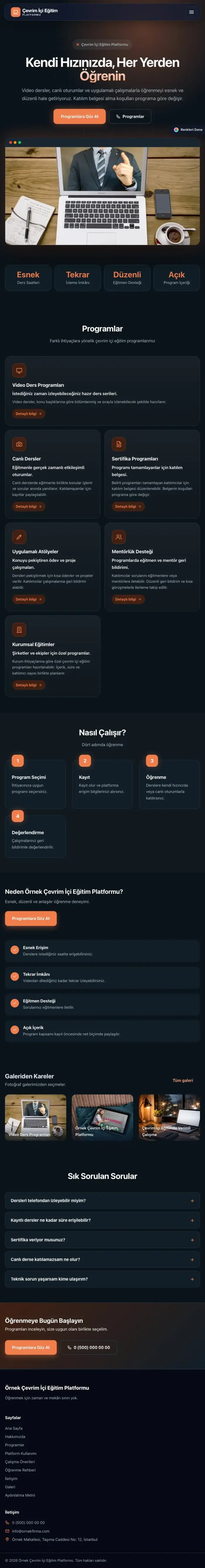 Koyu Modern Mavi Turuncu – Online Eğitim Platformu Web Sitesi tablet görünümü