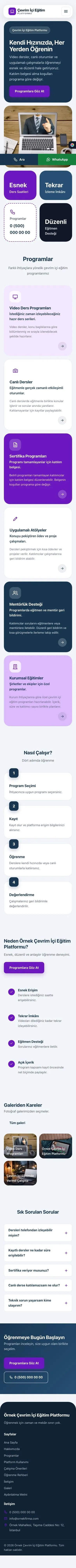 Mozaik Mavi Mor – Online Eğitim Platformu Web Sitesi mobil görünümü