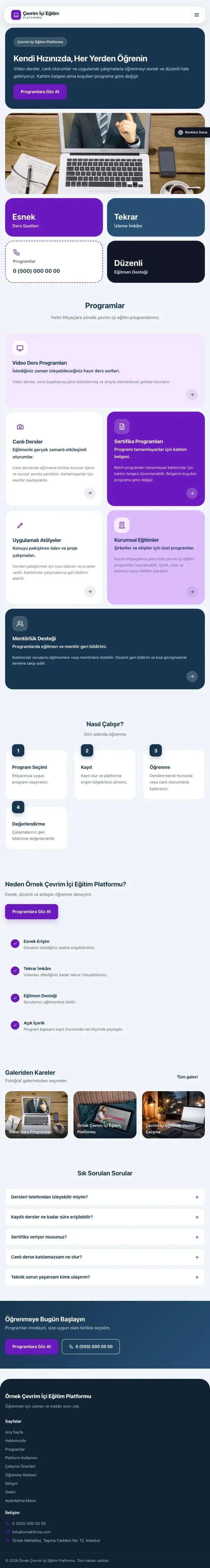 Mozaik Mavi Mor – Online Eğitim Platformu Web Sitesi tablet görünümü