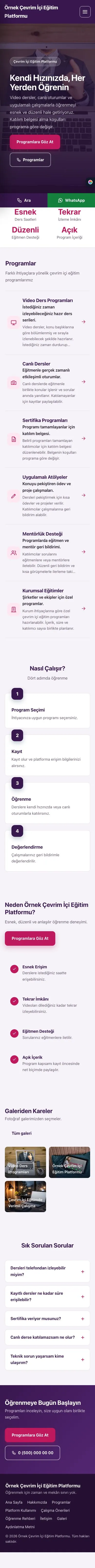 Sol Menü Mor Pembe – Online Eğitim Platformu Web Sitesi mobil görünümü