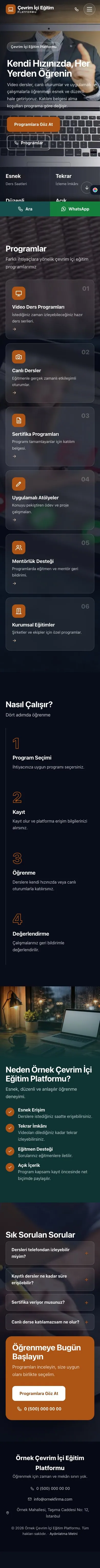Tam Ekran Petrol Turuncu – Online Eğitim Platformu Web Sitesi mobil görünümü