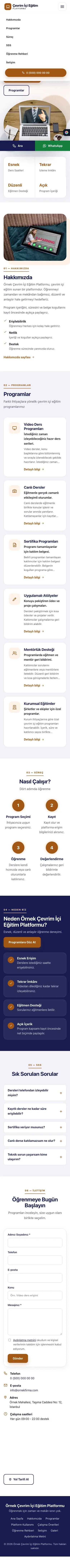 Tek Sayfa Lacivert Turuncu – Online Eğitim Platformu Web Sitesi mobil görünümü