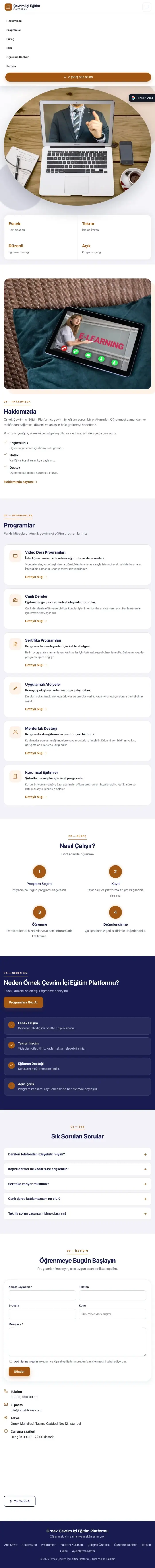 Tek Sayfa Lacivert Turuncu – Online Eğitim Platformu Web Sitesi tablet görünümü