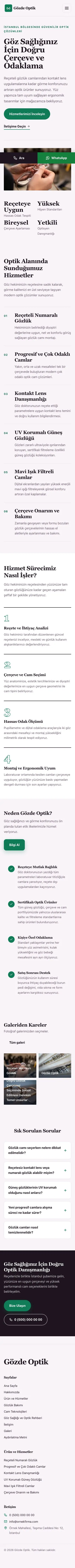 Editoryal Mor Turkuaz – Optik Web Sitesi mobil görünümü